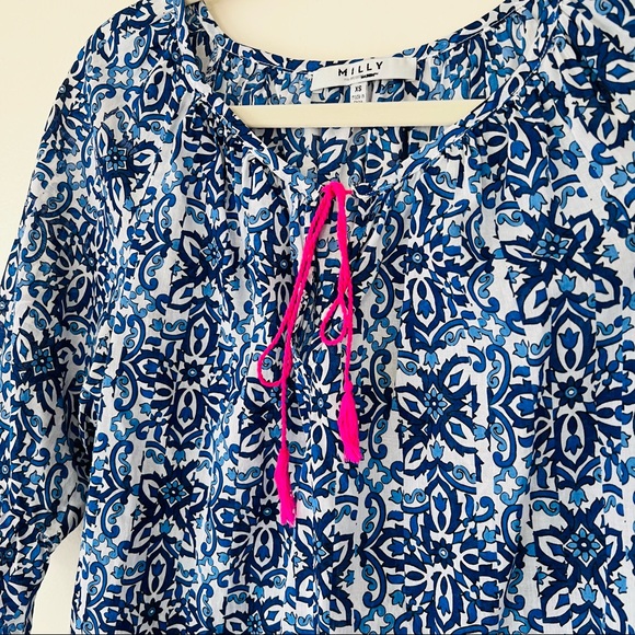 Milly For Design Nation Tassel boho bell sleeve Mosaic Tile Printed blouse Top - Picture 6 of 8